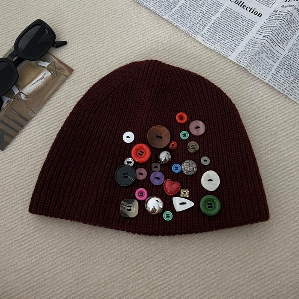 Beanie Cuffed Knit - Berretto Colorato con Bottoni, Cappello Lavorato